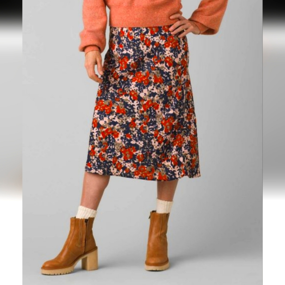 prAna | Red & Blue Nautical Wildflower Puffect A-Line Skirt - Women's size Large
